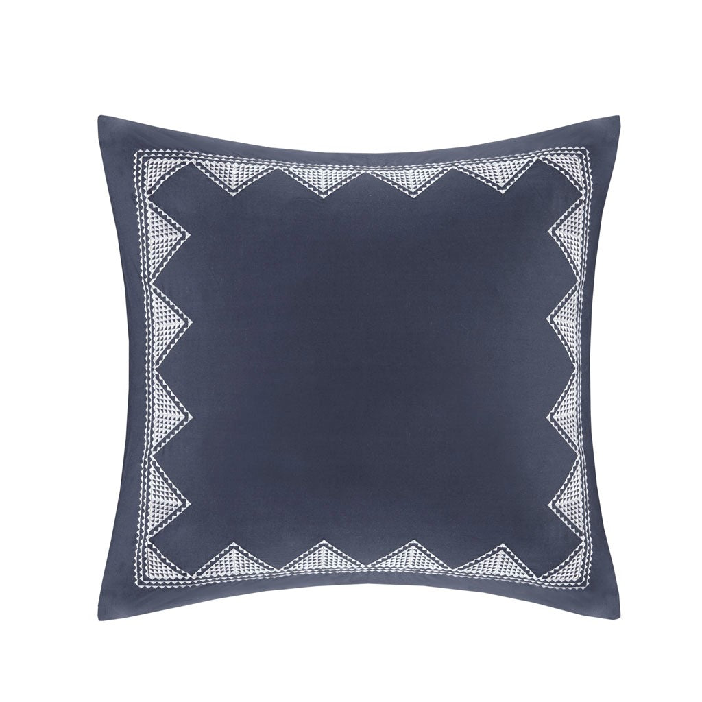 INK+IVY Isla Cotton Embroidered Euro Sham - Navy - Euro Sham