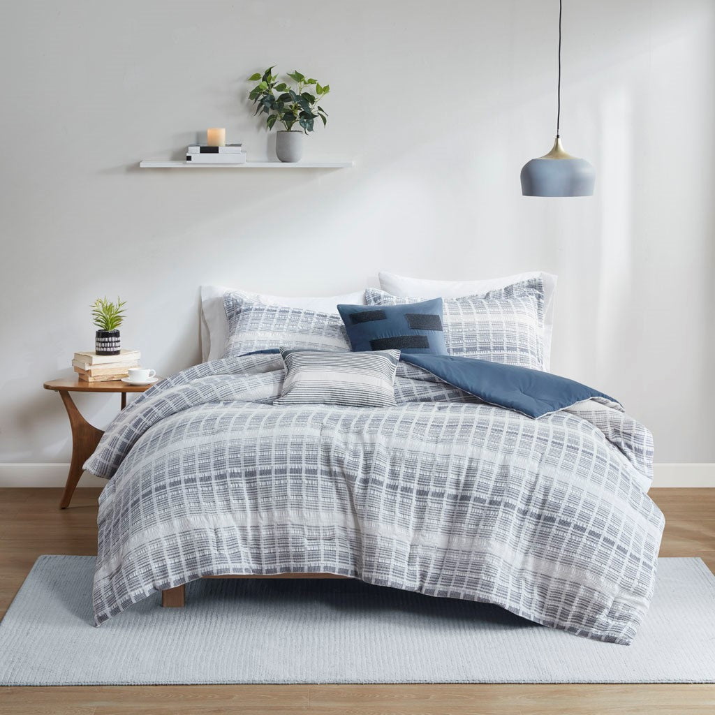 Urban Habitat West 5 Piece Cotton Jacquard Waffle Weave Comforter Set - Blue  - Full Size / Queen Size Shop Online & Save - expresshomedirectr.com