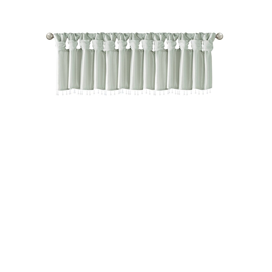 Emilia Lightweight Faux Silk Valance With Beads - Dusty Aqua - 50x26"