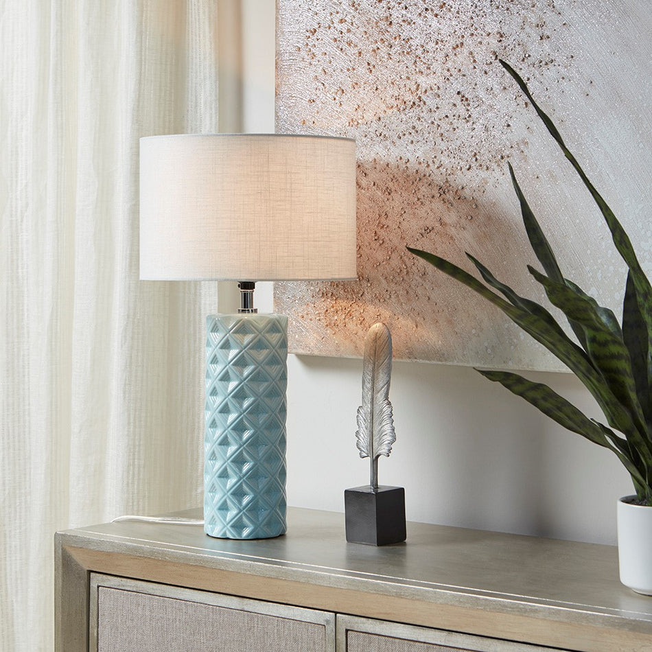 Macey Geometric Ceramic Table Lamp - Aqua