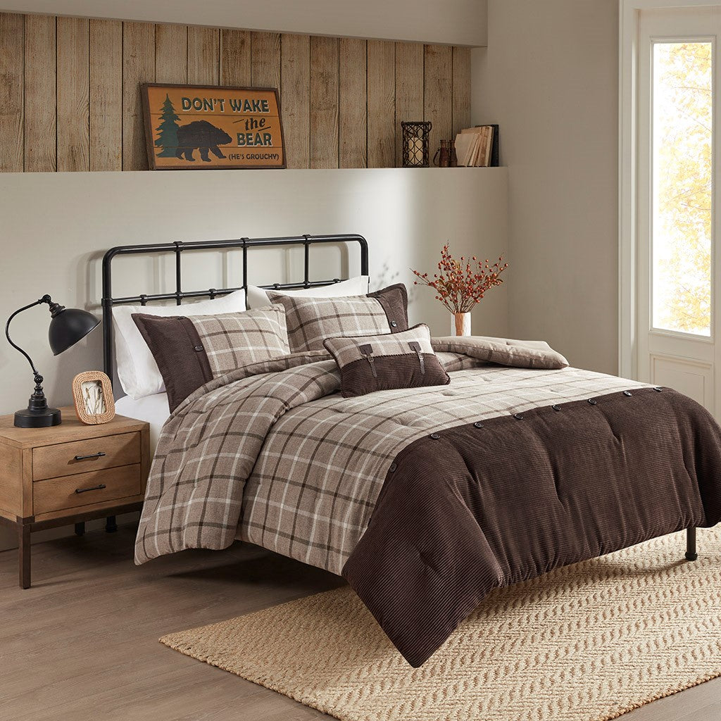 Woolrich Anaheim 4 Piece Plaid Comforter Set - Tan / Brown - King Size / Cal King Size