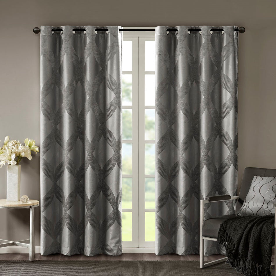 SunSmart Bentley Ogee Knitted Jacquard Total Blackout Panel - Charcoal - 50x108"