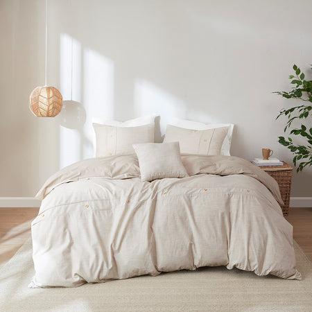 Clean Spaces Dover 5 Piece Organic Cotton Oversized Comforter Cover Set w/removable insert - Natural  - Full Size / Queen Size Shop Online & Save - expresshomedirectr.com