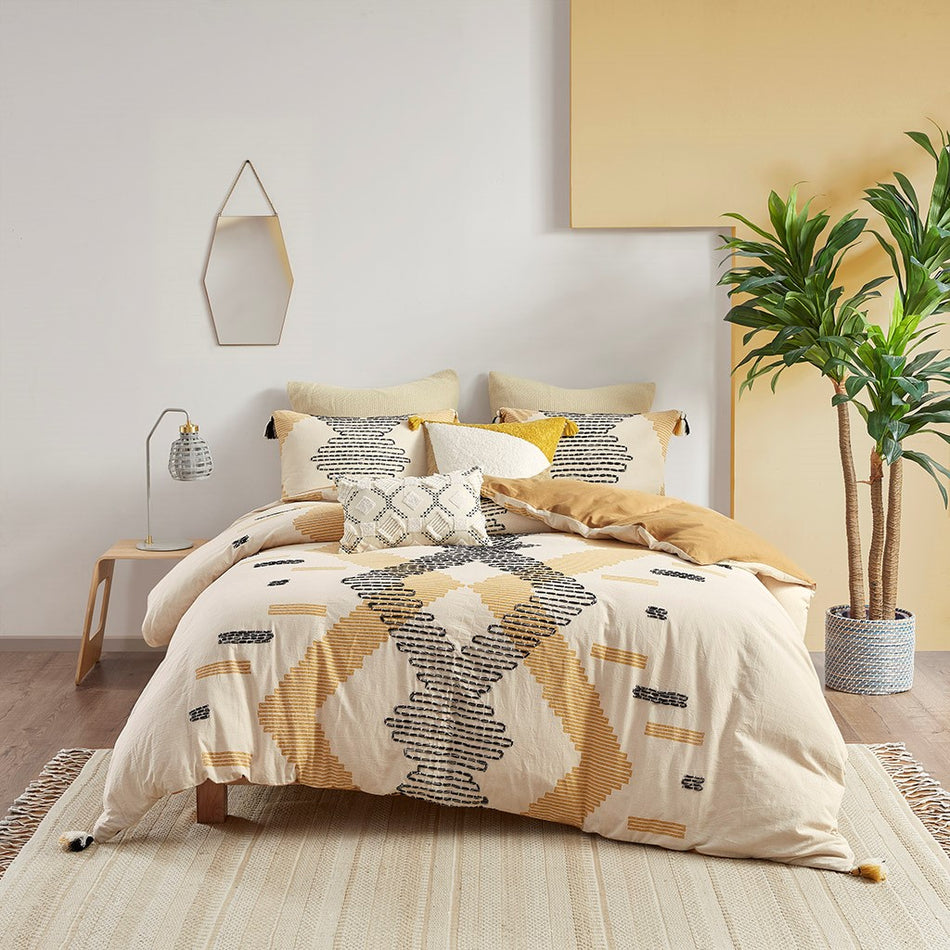 Arizona 3 Piece Cotton Duvet Cover Set - Yellow - Full Size / Queen Size