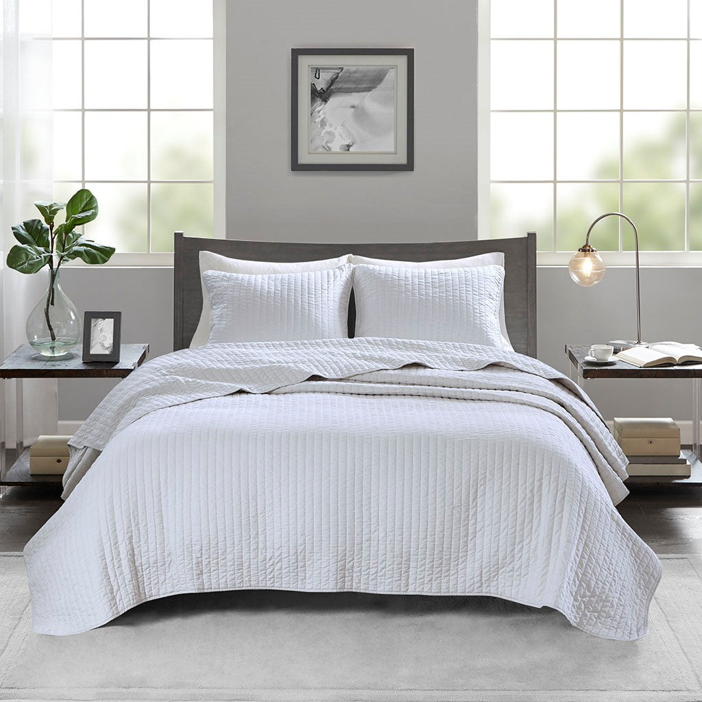 Madison Park Keaton 3 Piece Quilt Set - White  - Full Size / Queen Size Shop Online & Save - expresshomedirectr.com