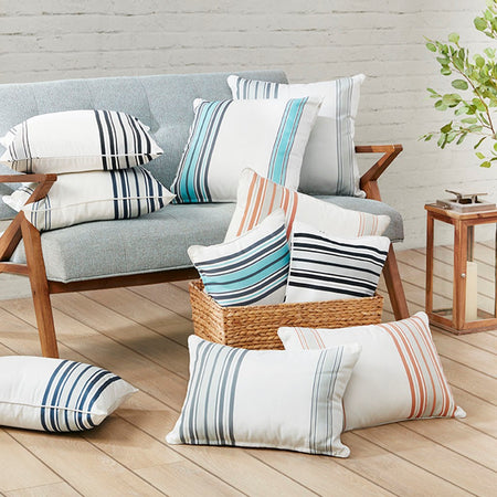 Madison Park Newport Printed Stripe 3M Scotchgard Outdoor Square Pillow - Black - 20x20"