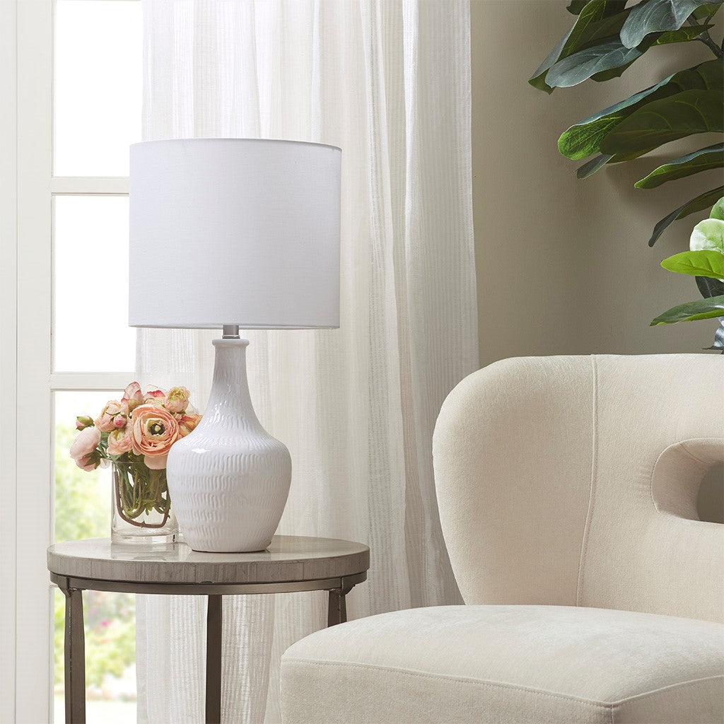 Hampton Hill Celine Textured Ceramic Table Lamp - White 