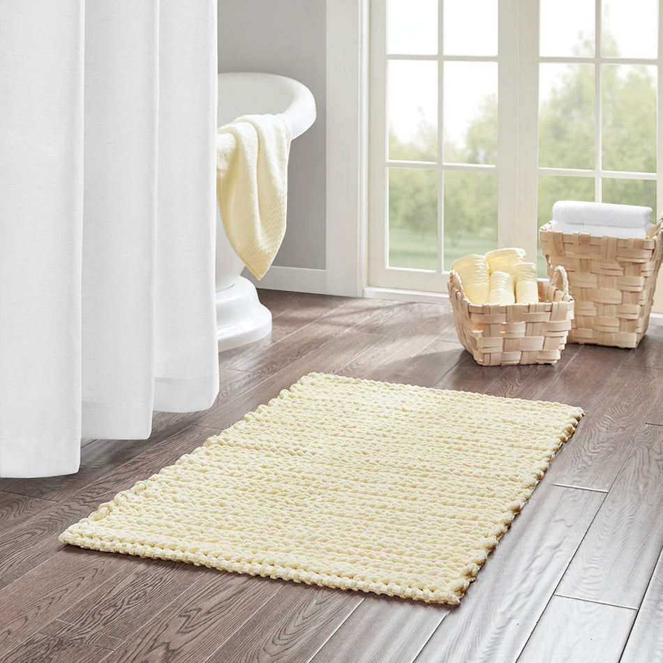 Madison Park Lasso 100% Cotton Chenille Chain Stitch Rug - Yellow - 24x40"