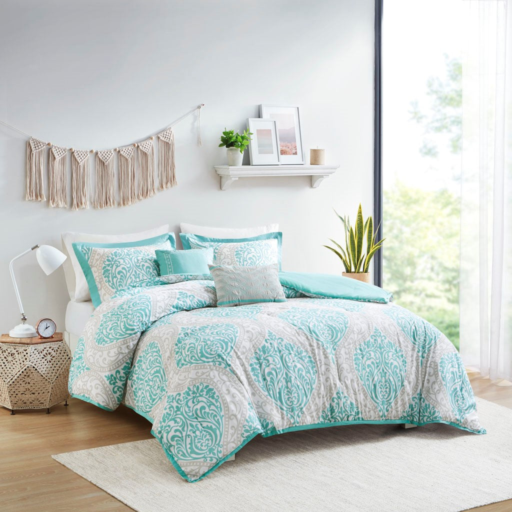 Intelligent Design Senna Comforter Set - Aqua - King Size / Cal King Size