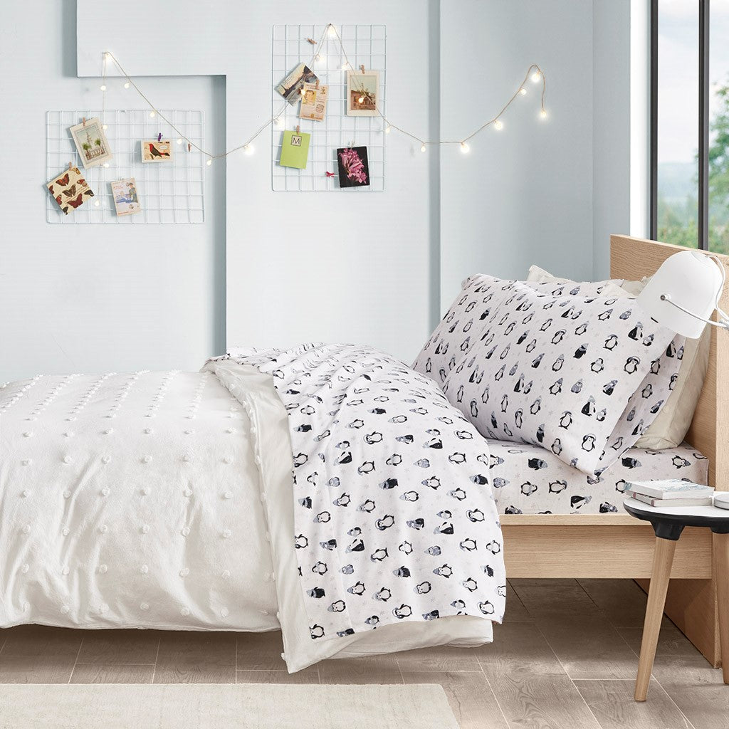 Intelligent Design  Cozy Soft Cotton Flannel Printed Sheet Set - Blue Penguins  - Full Size Shop Online & Save - expresshomedirectr.com