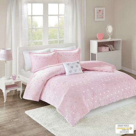 Mi Zone Rosalie Metallic Printed Plush Comforter Set - Pink / Silver - Full Size / Queen Size