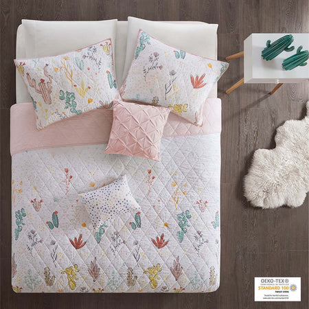 Urban Habitat Kids Desert Bloom Cotton Reversible Coverlet Set - Red Multi - Full Size / Queen Size