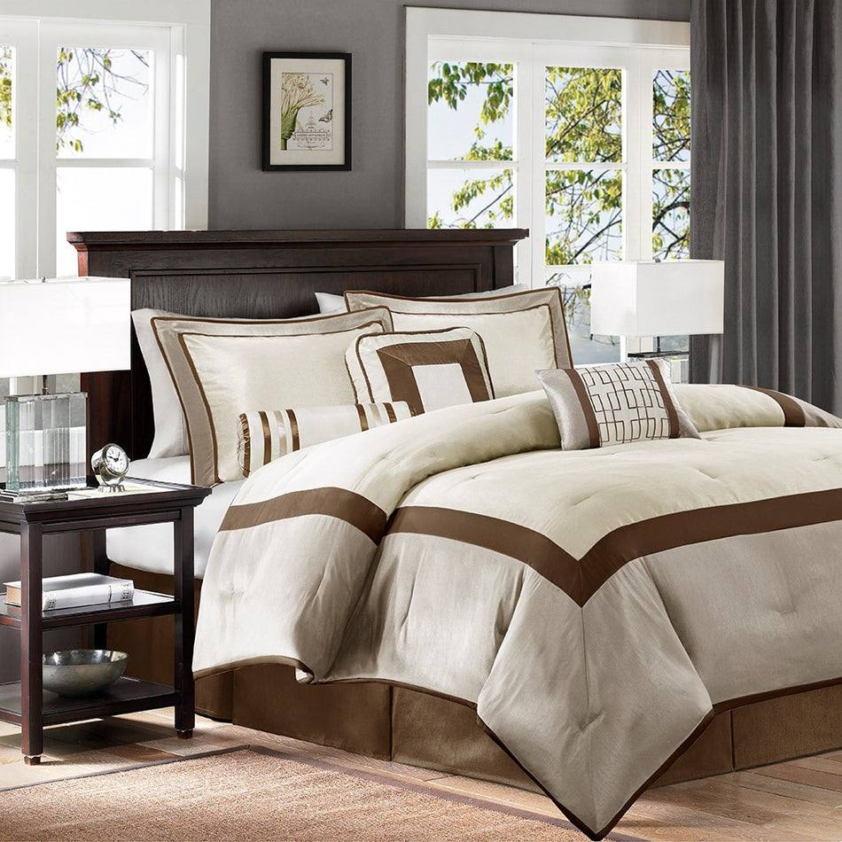 Madison Park Genevieve 7 Piece Comforter Set - Taupe / Brown - King Size