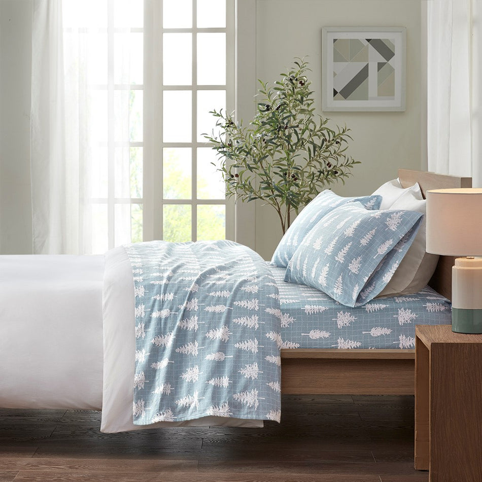 True North by Sleep Philosophy Cozy Cotton Flannel Printed Sheet Set - Blue Forest  - Full Size Shop Online & Save - expresshomedirectr.com