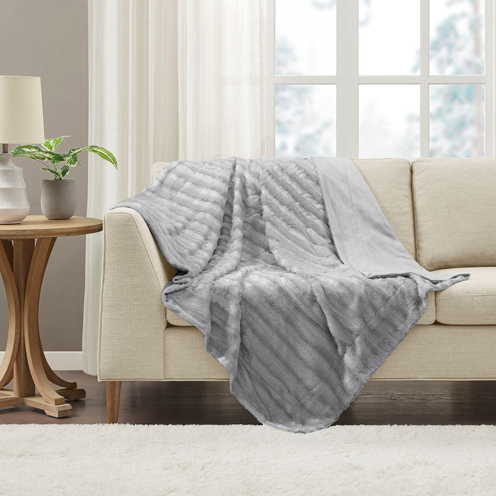 Madison Park Duke Long Fur Throw - Grey - 50x60"