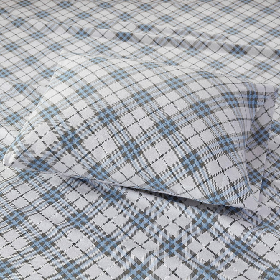 Cozy Cotton Flannel Printed Sheet Set - Blue Plaid - Full Size