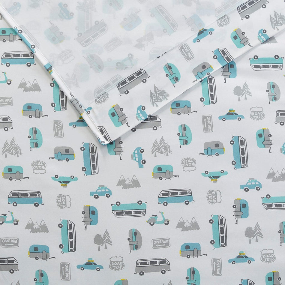 Novelty Print Sheet Set - Grey / Blue Road Trip - Full Size