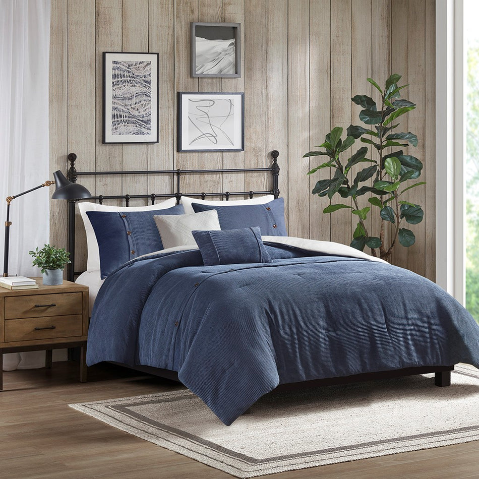 Madison Park Andes 5 Piece Corduroy Comforter Set
 - Navy - Full/Queen - MP10-8124