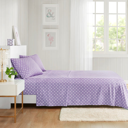 Mi Zone Polka Dot Printed 100% Cotton Sheet Set - Purple  - Full Size Shop Online & Save - expresshomedirectr.com