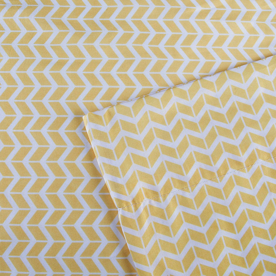 Chevron Printed Microfiber Sheet Set - Yellow - Queen Size