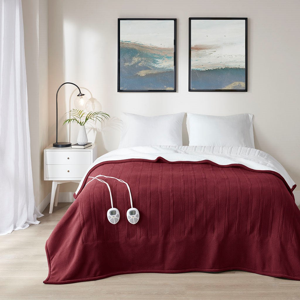 Serta Fleece to Sherpa Heated Blanket - Burgundy - Full Size