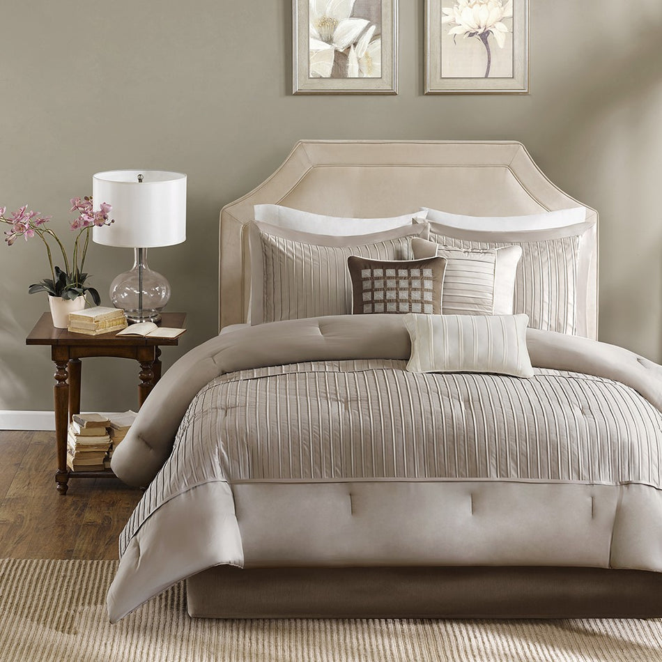 Trinity 7 Piece Comforter Set - Taupe - King Size