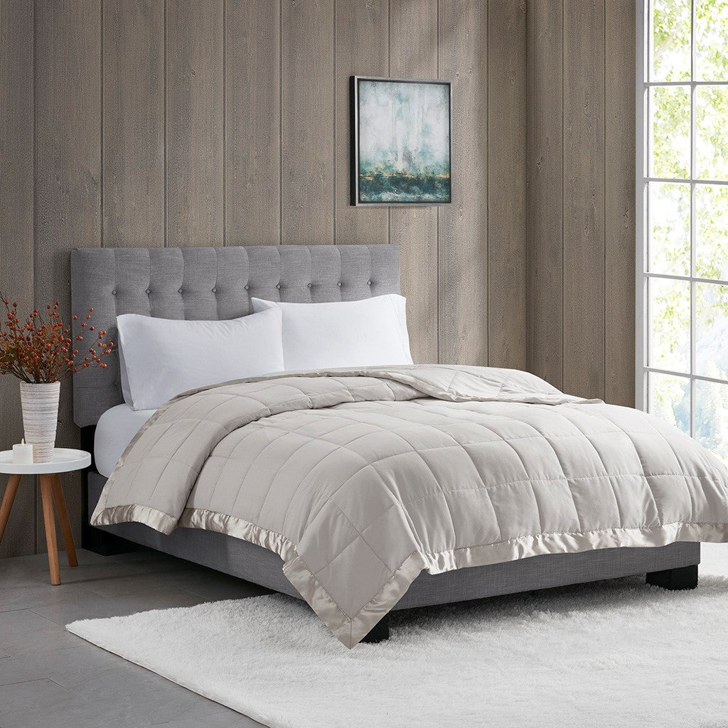 Madison Park Windom Lightweight Down Alternative Blanket with Satin Trim - Grey - King Size