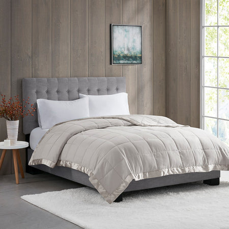 Madison Park Windom Lightweight Down Alternative Blanket with Satin Trim - Grey - Full Size / Queen Size