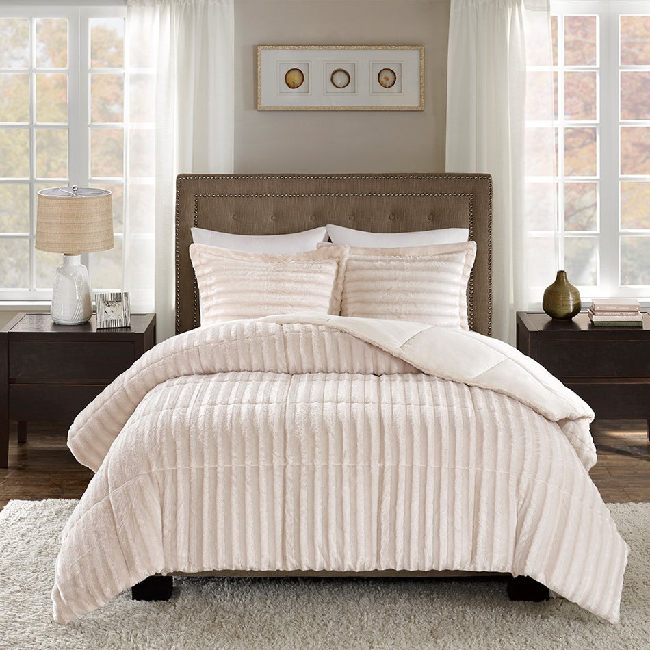 Duke Faux Fur Comforter Mini Set - Champagne - Full Size / Queen Size