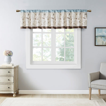 Madison Park Serene Embroidered Window Valance - Blue - 50x18"