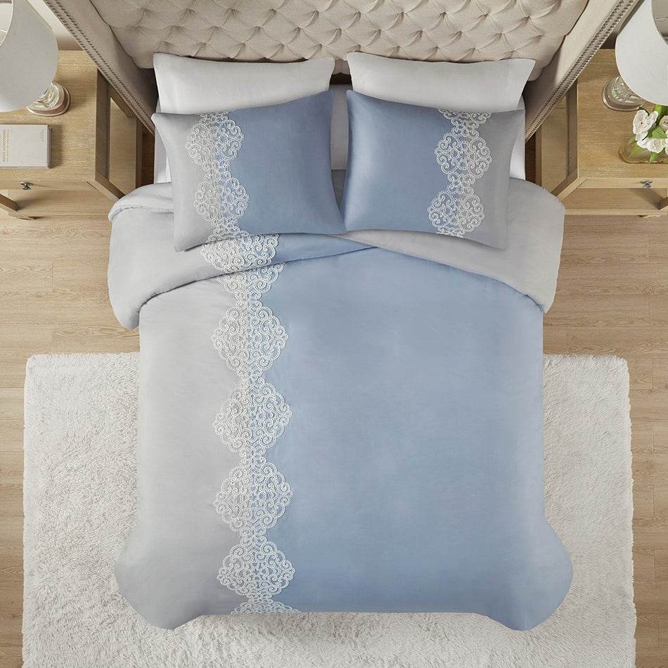 Madison Park Panache 3 Piece Embroidered Microfiber Duvet Cover Set
 - Blue - King/Cal King - MP12-8144