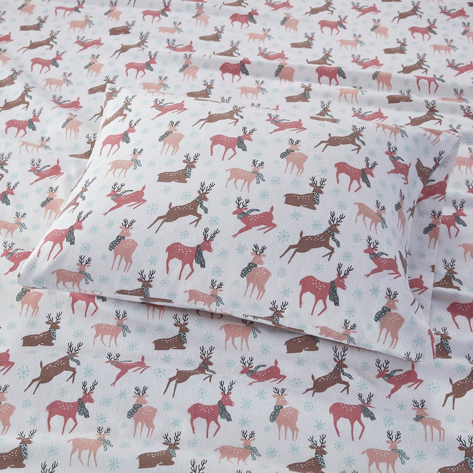 Cozy Cotton Flannel Printed Sheet Set - Reindeer - Queen Size