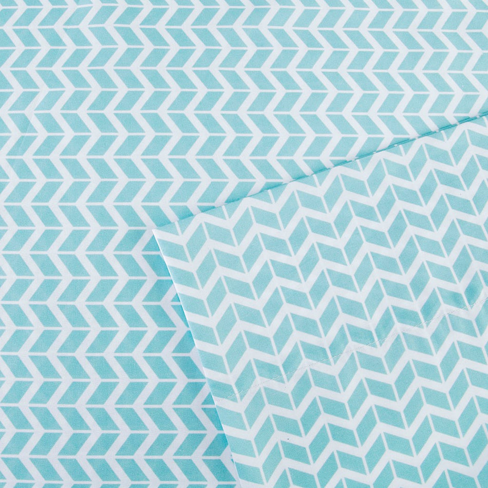 Chevron Printed Microfiber Sheet Set - Aqua - Queen Size