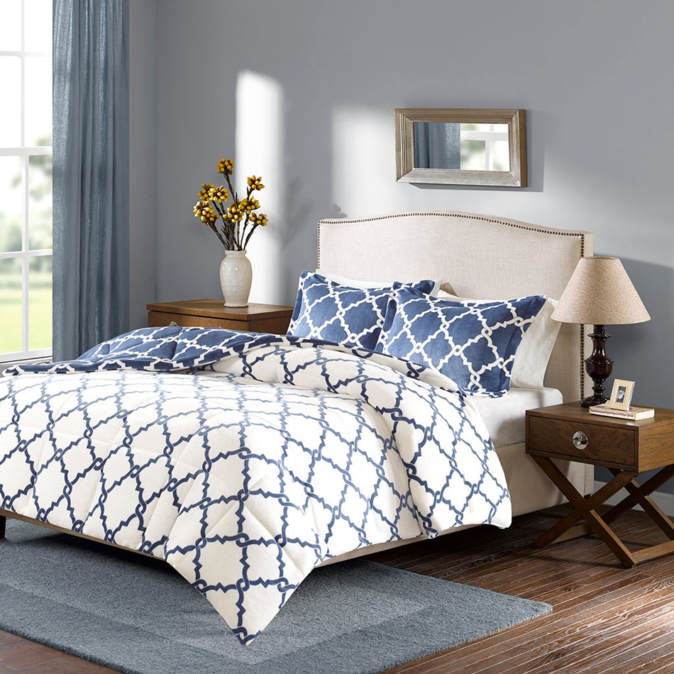 Peyton Reversible Plush Comforter Mini Set - Navy - King Size