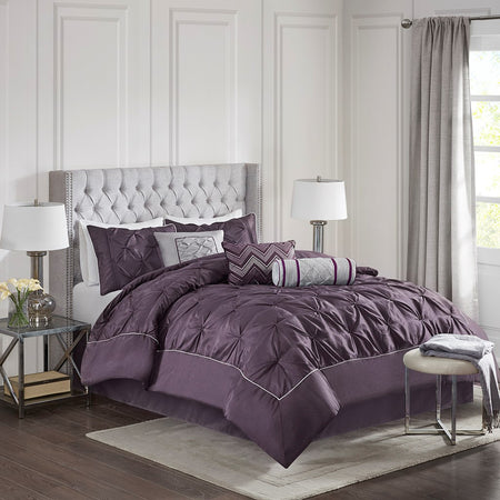 Madison Park Laurel 7 Piece Tufted Comforter Set - Plum - Cal King Size