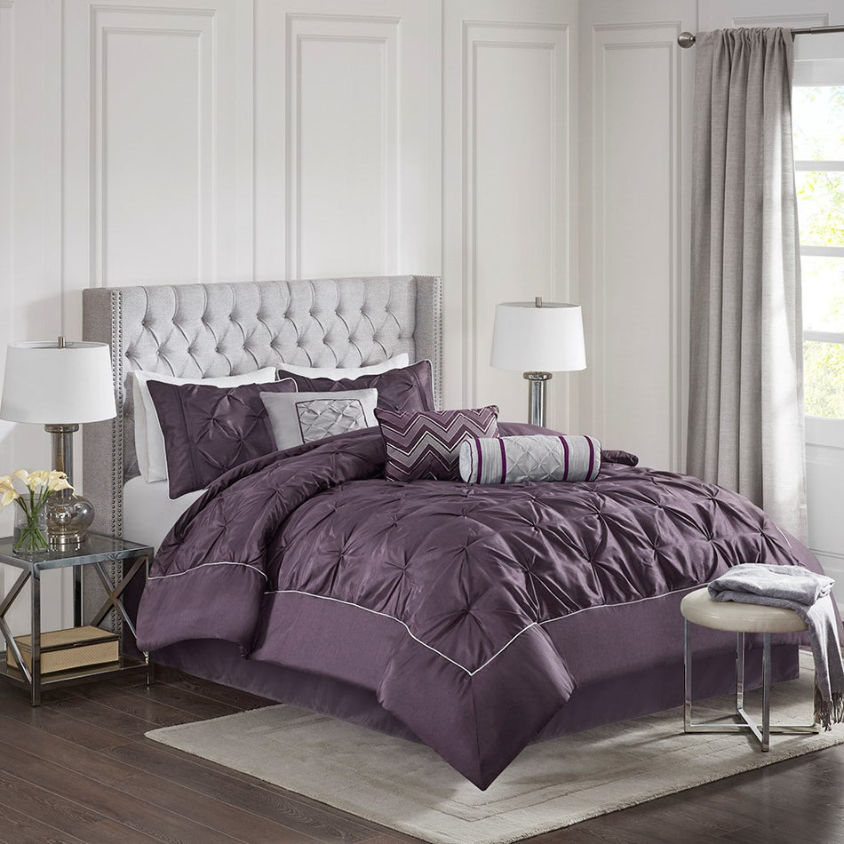 Madison Park Laurel 7 Piece Tufted Comforter Set - Plum - Queen Size