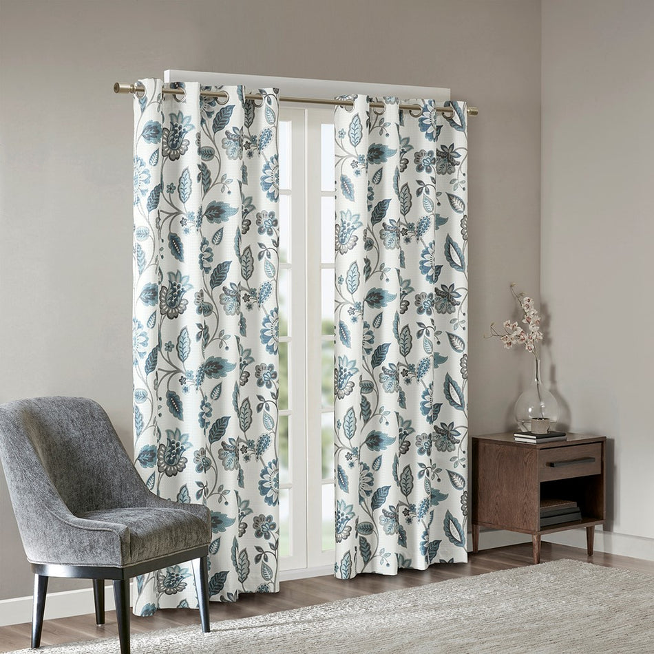 Camille Jacquard Printed Room Darkening Panel - Aqua - 50x95"