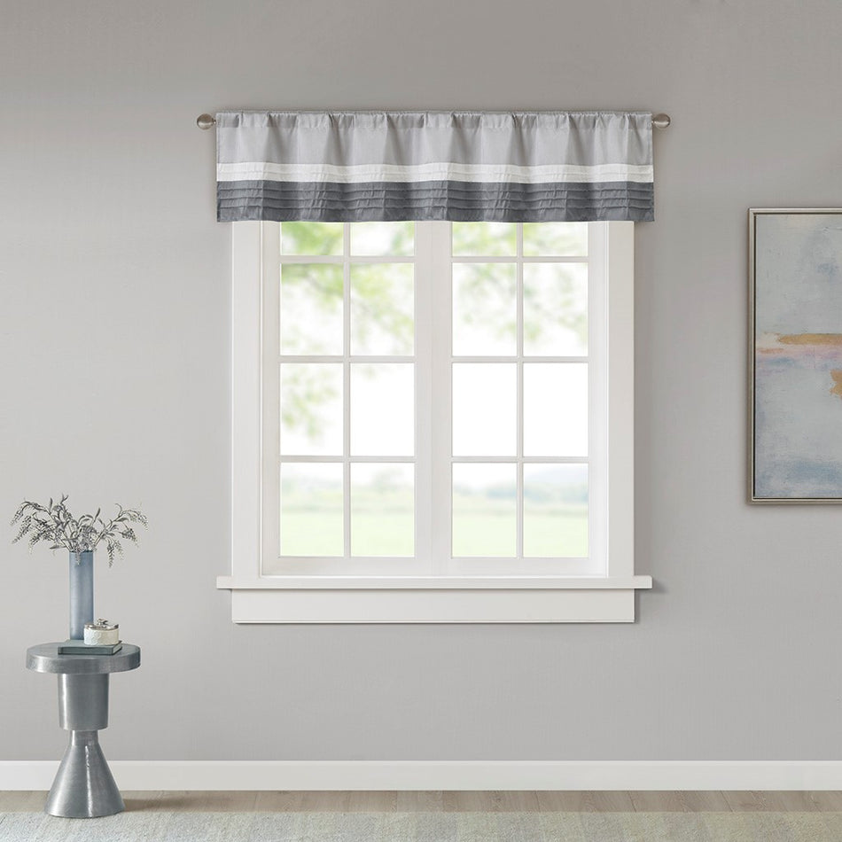 Madison Park Amherst Polyoni Pintuck Valance - Grey - 50x18"