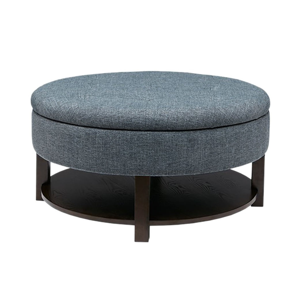 Miller Round Storage Ottoman - Denim / Brown