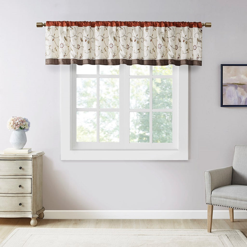 Madison Park Serene Embroidered Window Valance - Spice - 50x18"