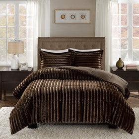 Duke Faux Fur Comforter Mini Set - Chocolate - Full Size / Queen Size