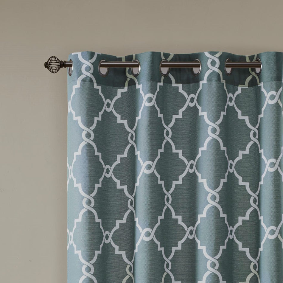 Saratoga Fretwork Print Grommet Top Window Curtain - Blue - 50x108"