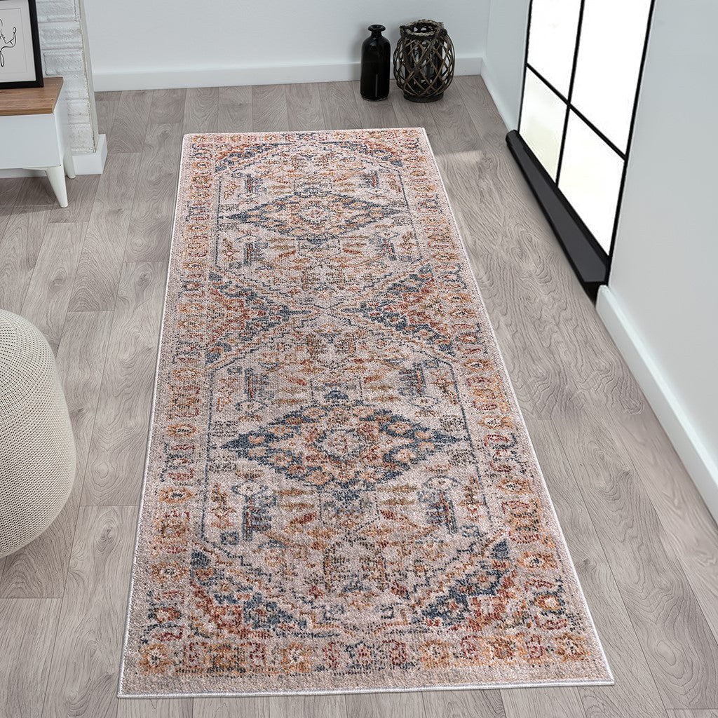 Madison Park Jasmine Vintage Medallion Woven Area Rug - Orange Multi - 3x8' Runner