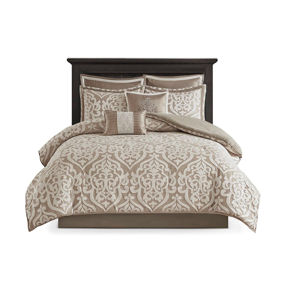 Odette 8 Piece Jacquard Comforter Set - Tan - Cal King Size