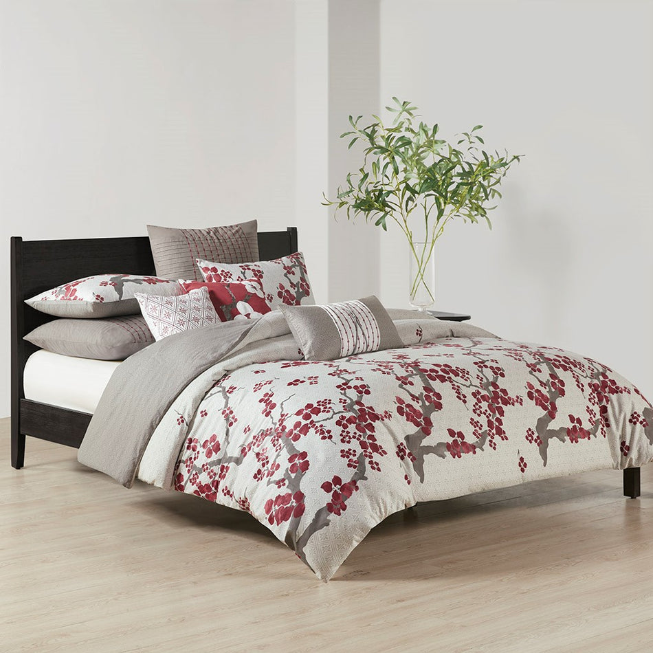 N Natori Cherry Blossom Duvet Cover Mini Set - Multicolor - Queen Size