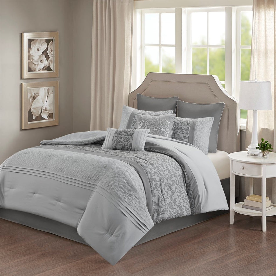 Ramsey Embroidered 8 Piece Comforter Set - Grey - Queen Size