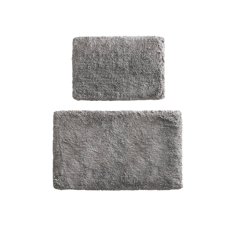 Ritzy 100% Cotton Solid Tufted 2 Piece Bath Rug Set - Grey