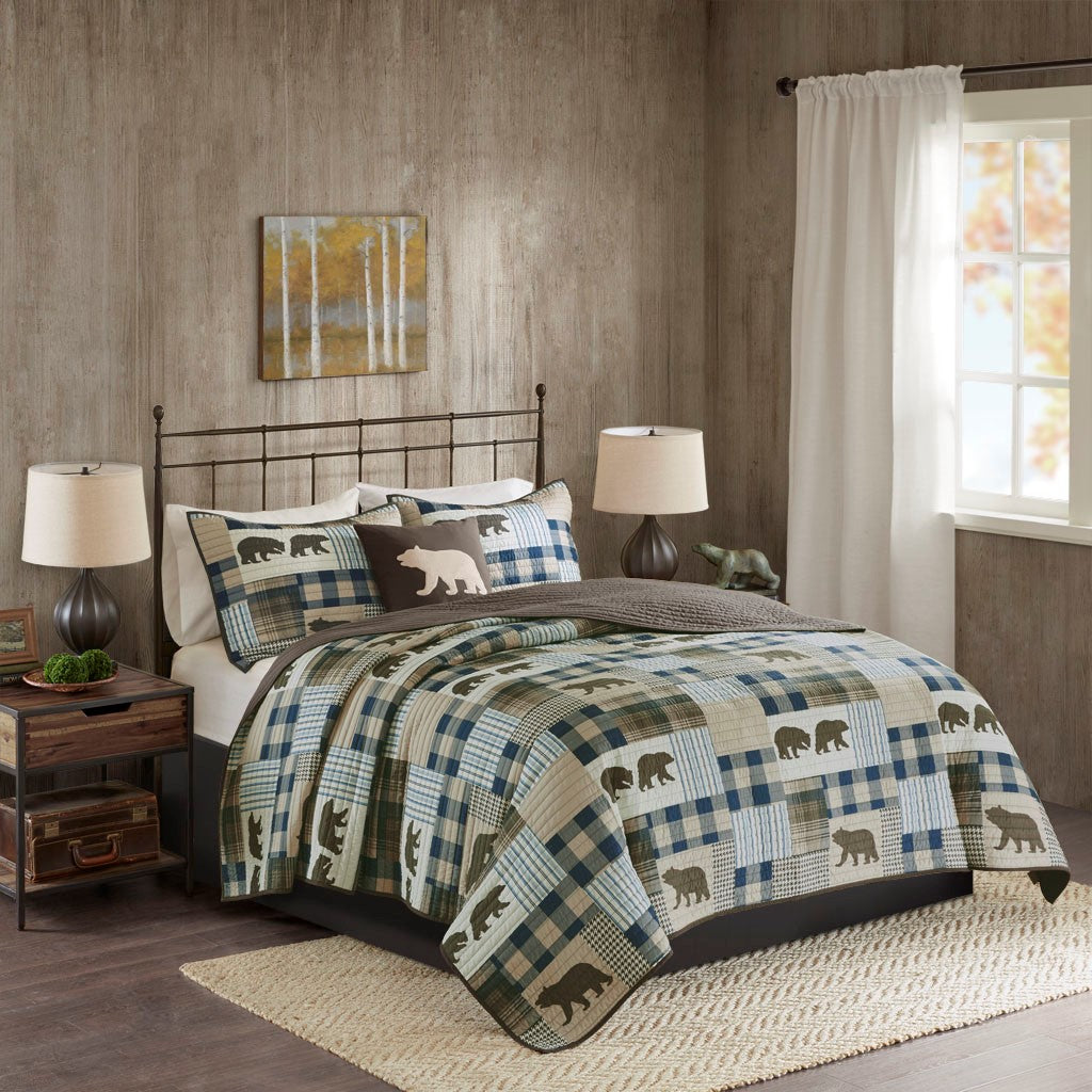 Woolrich Twin Falls Oversized 4 Piece Quilt Set - Brown / Blue - Full Size / Queen Size