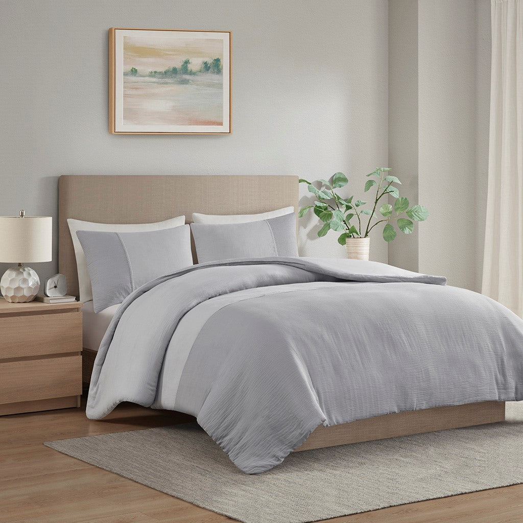 Beautyrest Miro 3 Piece Gauze Oversized Duvet Cover Set
 - Gray - Full/Queen - BR12-3850