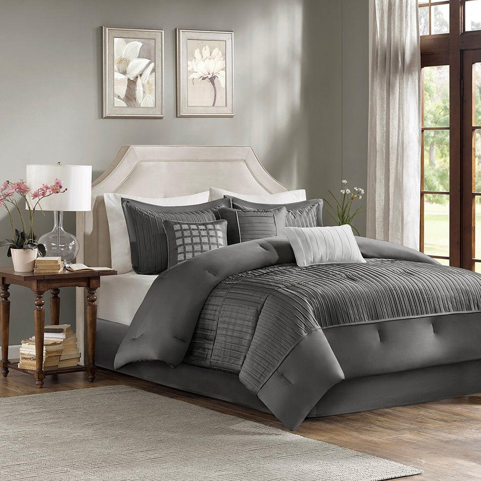 Madison Park Trinity 7 Piece Comforter Set - Grey - King Size